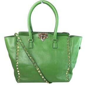 Valentino Green Studded Leather Tote Handbag